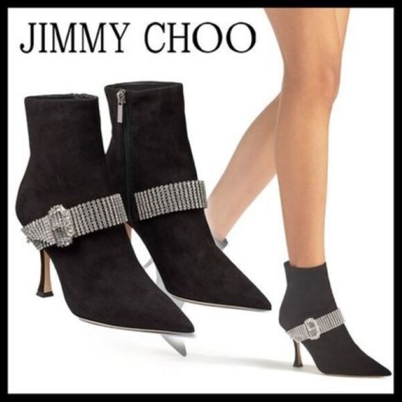 Jimmy Choo Kaza Suede Crystal-Buckle Booties Size 40/ USA 9.5 NWB - Picture 6 of 14